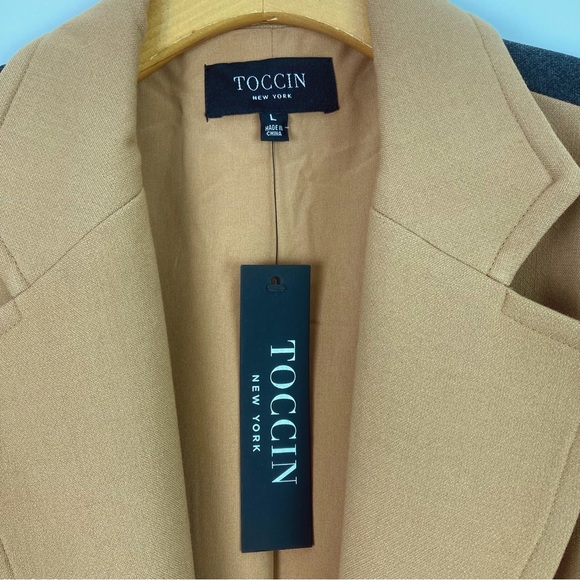 Toccin Colorblock Overcoat Camel/Flannel Large Camel Coat NWT - Picture 9 of 14